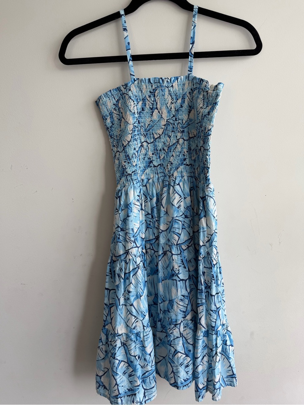 Janie and Jack Blue Tropical Leaf Smocked Sundress